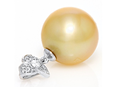 Golden South Sea Cultured Pearl with Diamonds Pendant in 18K White Gold