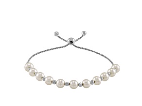 6-6.5mm Round White Freshwater Pearl and Sterling Silver Beads Bolo Bracelet