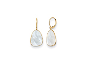 14K Yellow Gold Mother of Pearl Leverback Dangle Earrings