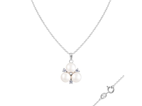 5-5.5mm Button White Cultured Freshwater Pearl and CZ Rhodium Over
