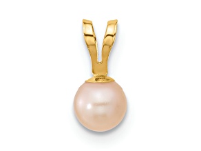 14k Yellow Gold Children's 4-5mm Pink Near Round Freshwater Cultured Pearl Pendant