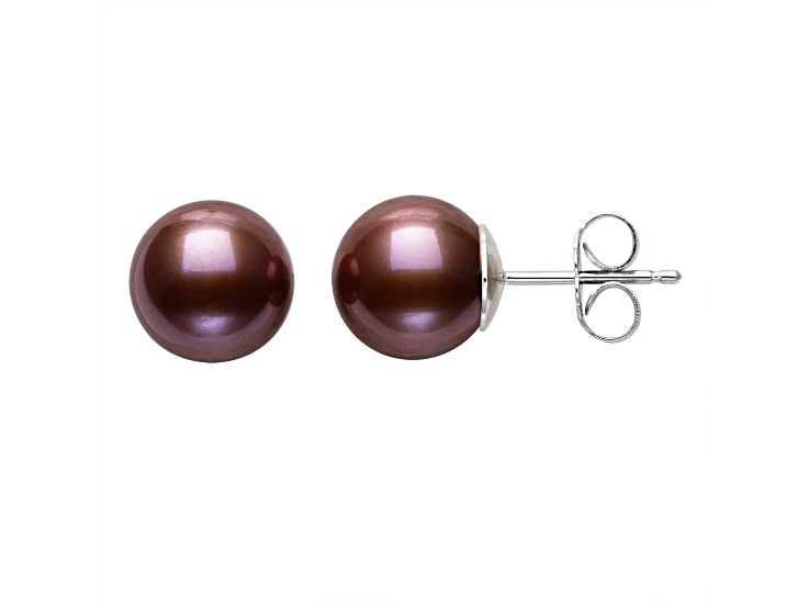 Mahogany Cultured Freshwater Pearl Rhodium Over Sterling Silver Earrings