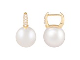 12-13mm White South Sea pearl earrings in 14k yellow gold with .17CT DTW