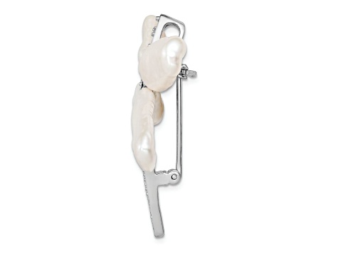 Rhodium Over Sterling Silver White Baroque Freshwater Pearl Cubic Zirconia Dragonfly Slide Pin