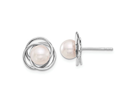 Rhodium Over 14K White Gold 6-7mm Round White Akoya Cultured Pearl Post Earrings