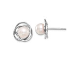 Rhodium Over 14K White Gold 6-7mm Round White Akoya Cultured Pearl Post Earrings