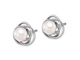 Rhodium Over 14K White Gold 6-7mm Round White Akoya Cultured Pearl Post Earrings