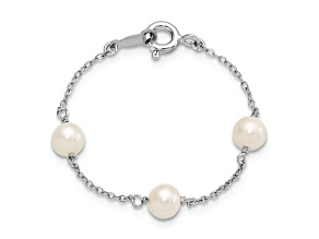 Rhodium Over Sterling Silver Polished 5-5.5mm FWC Pearl Children's Bracelet