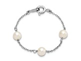 Rhodium Over Sterling Silver Polished 5-5.5mm FWC Pearl Children's Bracelet