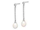 Rhodium Over Sterling Silver 8-9mm White Rice Freshwater Cultured Pearl CZ Earrings