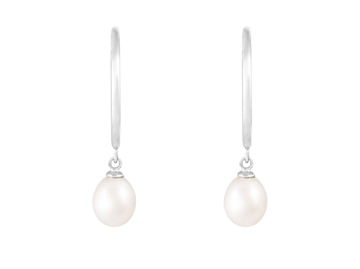 7-8mm White Cultured Freshwater Pearl Rhodium Over Sterling Silver Earrings