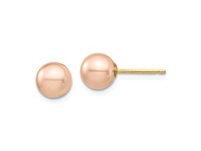 14k Yellow Gold 6.28mm Pink Round Freshwater Cultured Pearl Stud Earrings