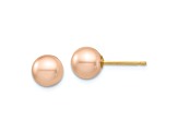 14k Yellow Gold 6.28mm Pink Round Freshwater Cultured Pearl Stud Earrings