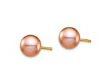 14k Yellow Gold 6.28mm Pink Round Freshwater Cultured Pearl Stud Earrings