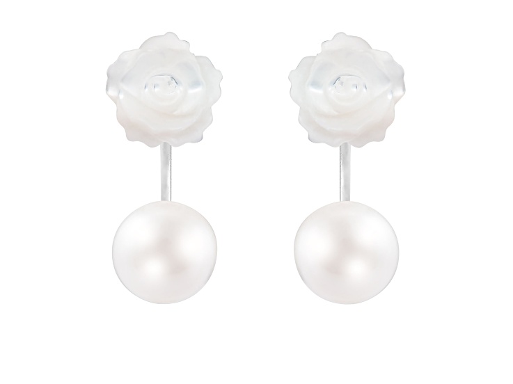 9-10mm White Cultured Freshwater Pearl and Mother of Pearl Rhodium Over Sterling Silver Earrings