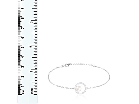 6-6.5mm White Cultured Freshwater Pearl Silver  Bracelet