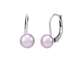 5.5-6mm Button Violet Freshwater Pearl Sterling Silver Leverback Earrings