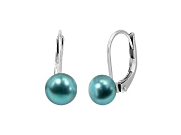 Picture of 5.5-6mm Button Teal Freshwater Pearl Sterling Silver Leverback Earrings