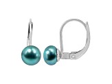 5.5-6mm Button Teal Freshwater Pearl Sterling Silver Leverback Earrings