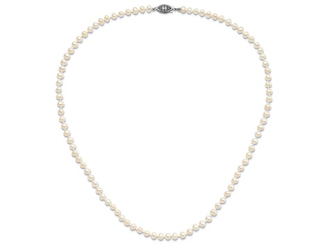 Rhodium Over Sterling Silver 4-5mm White Freshwater Cultured Pearl Necklace