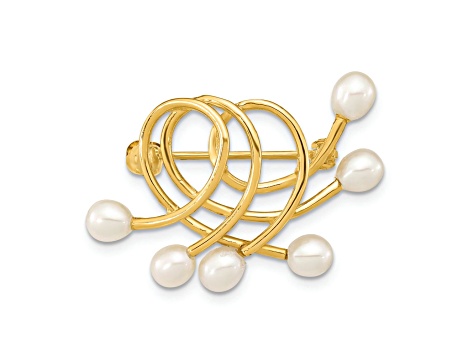 14K Yellow Gold 4-5mm Teardrop White Freshwater Cultured Pearl Brooch