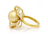 Golden Cultured South Sea Pearl With White Diamond 18k Yellow Gold Ring