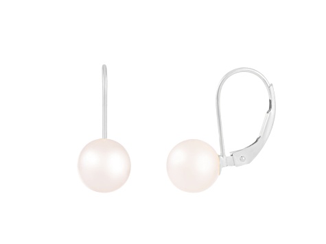 14k White Gold Leverback 7-8mm Freshwater Pearl Earrings