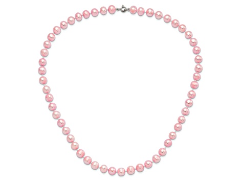 Rhodium Over Sterling Silver 7-8mm Pink Freshwater Pearl Earring Bracelet Necklace Set