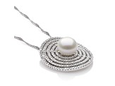 Sterling Silver Freshwater Pearl and Cubic Zirconia  Pendant with Singapore Chain