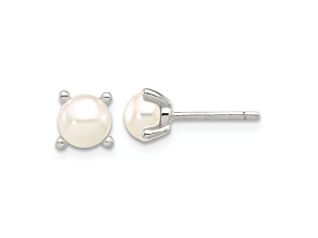 Sterling Silver With E-Coating 5mm Freshwater Cultured Pearl Post Earrings