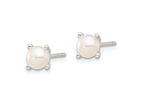 Sterling Silver With E-Coating 5mm Freshwater Cultured Pearl Post Earrings