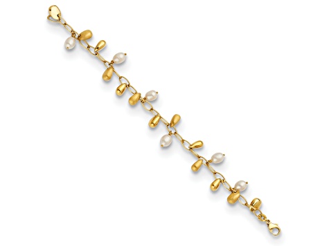 14K Yellow Gold Freshwater Cultured Pearl and Bead Dangle 7.5-inch Bracelet