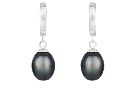 9-10mm tahitian pearl dangling earirngs in sterling silver rhodium plated