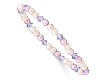 Picture of Children's Pink, Purple and White 4mm Shell Bead and Crystal Stretch Bracelet