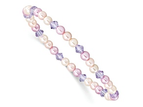 Children's Pink, Purple and White 4mm Shell Bead and Crystal Stretch Bracelet