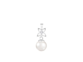 White Cultured Freshwater Pearl and Diamond 14K White Gold Pendant 7-7.5mm