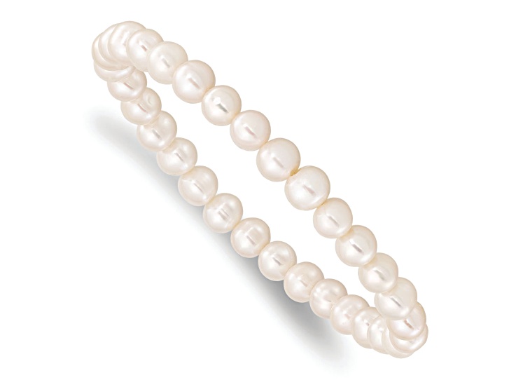 6-7mm White Semi-round Freshwater Cultured Pearl Stretch Bracelet