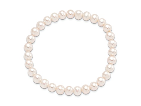 6-7mm White Semi-round Freshwater Cultured Pearl Stretch Bracelet