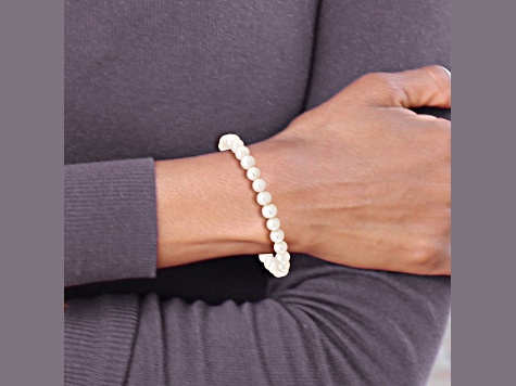 6-7mm White Semi-round Freshwater Cultured Pearl Stretch Bracelet