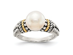 Sterling Silver Antiqued with 14K Accent 8mm Freshwater Cultured Pearl Ring