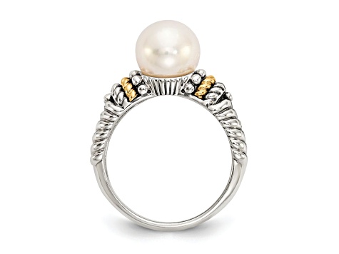 Sterling Silver Antiqued with 14K Accent 8mm Freshwater Cultured Pearl Ring