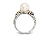 Sterling Silver Antiqued with 14K Accent 8mm Freshwater Cultured Pearl Ring