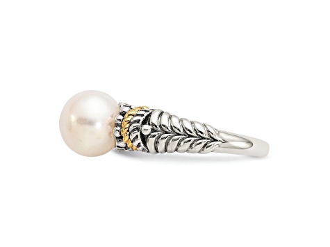 Sterling Silver Antiqued with 14K Accent 8mm Freshwater Cultured Pearl Ring
