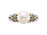 Sterling Silver Antiqued with 14K Accent 8mm Freshwater Cultured Pearl Ring