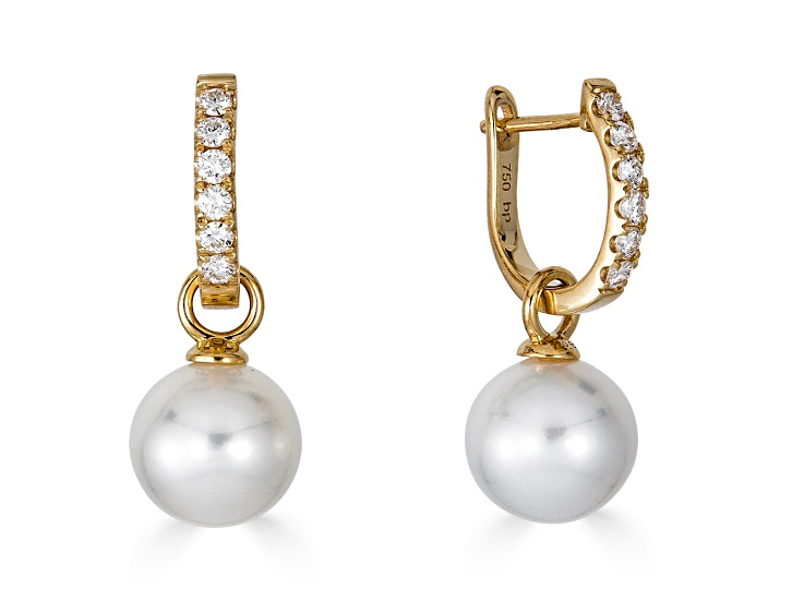 18KY Detachable 0.32 ctw Diamond 9.5 mm Cultured Pearl Earrings