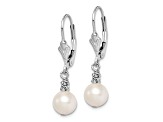 Rhodium Over Sterling Silver Beaded Freshwater Cultured Pearl Leverback Dangle Earrings