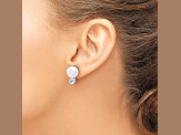 Sterling Silver 10-11mm Freshwater Cultured Button Pearl with Blue Topaz Earrings