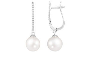 White Cultured Freshwater Pearl 14k White Gold Earrings 9-9.5mm