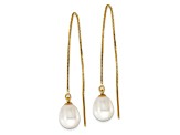 14K Yellow Gold 7-8mm White Teardrop Freshwater Cultured Pearl Box Chain Threader Earrings