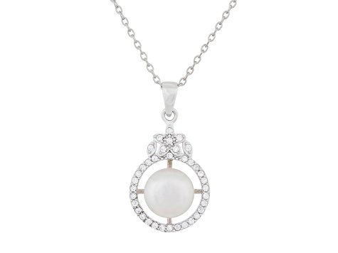Freshwater Cultured Freshwater Pearl Necklace Rhodium Over Sterling Silver 18-inch Chain Included Freshwater Cultured Freshwater Pearl Necklace Rhodium Over Sterling Silver 18-inch Chain Included